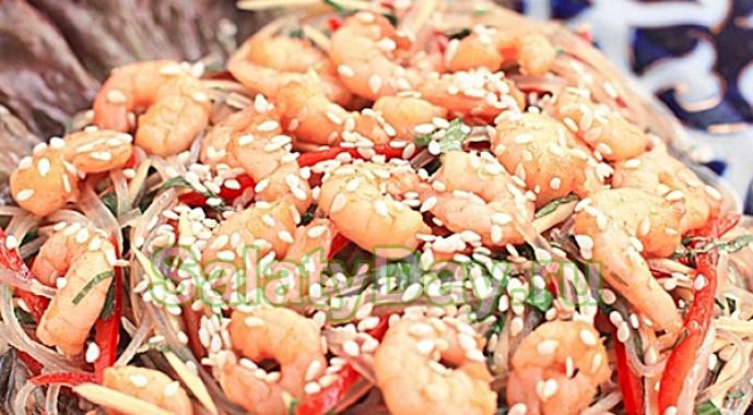 Горячая фунчоза с морепродуктами и овощами - фото рецепт, как приготовить Как приготовить салат из фунчозы с морепродуктами